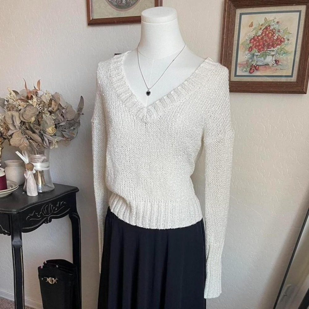 y2K 2000s Mudd Cream Knit V-Neck Sweater